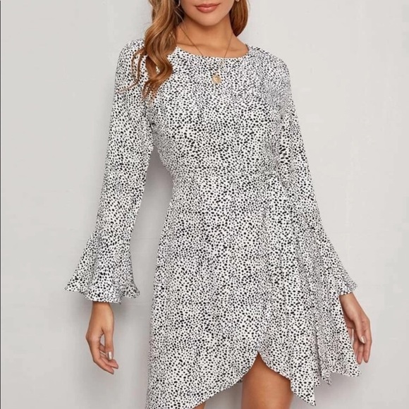 Flounce Sleeve Dalmatian Print Dress - Picture 2 of 3